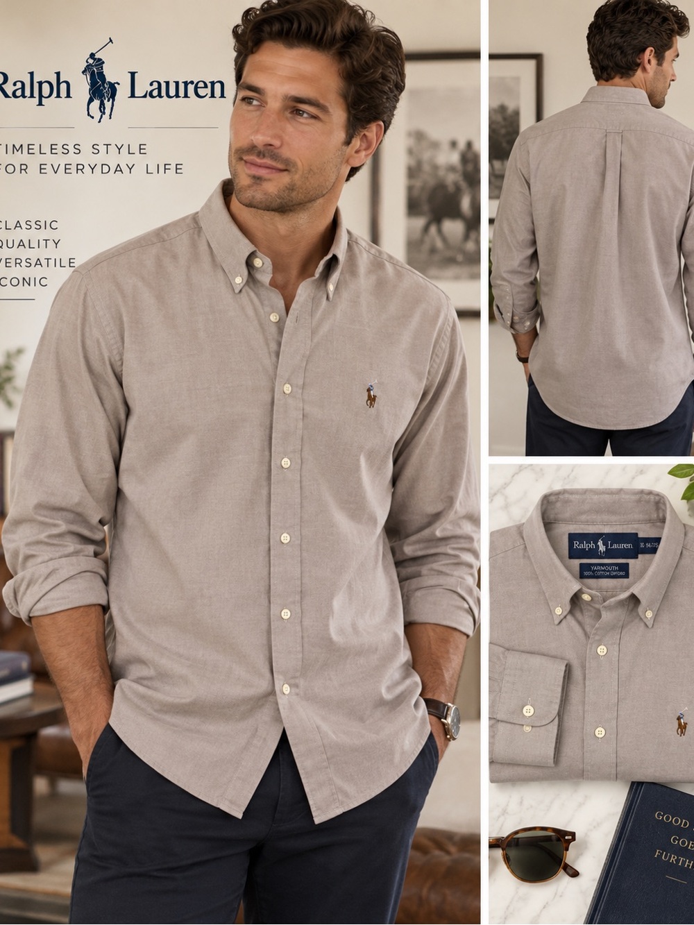 Ralph Lauren Men’s Long-Sleeve Button-Down Shirt Taupe Size 16